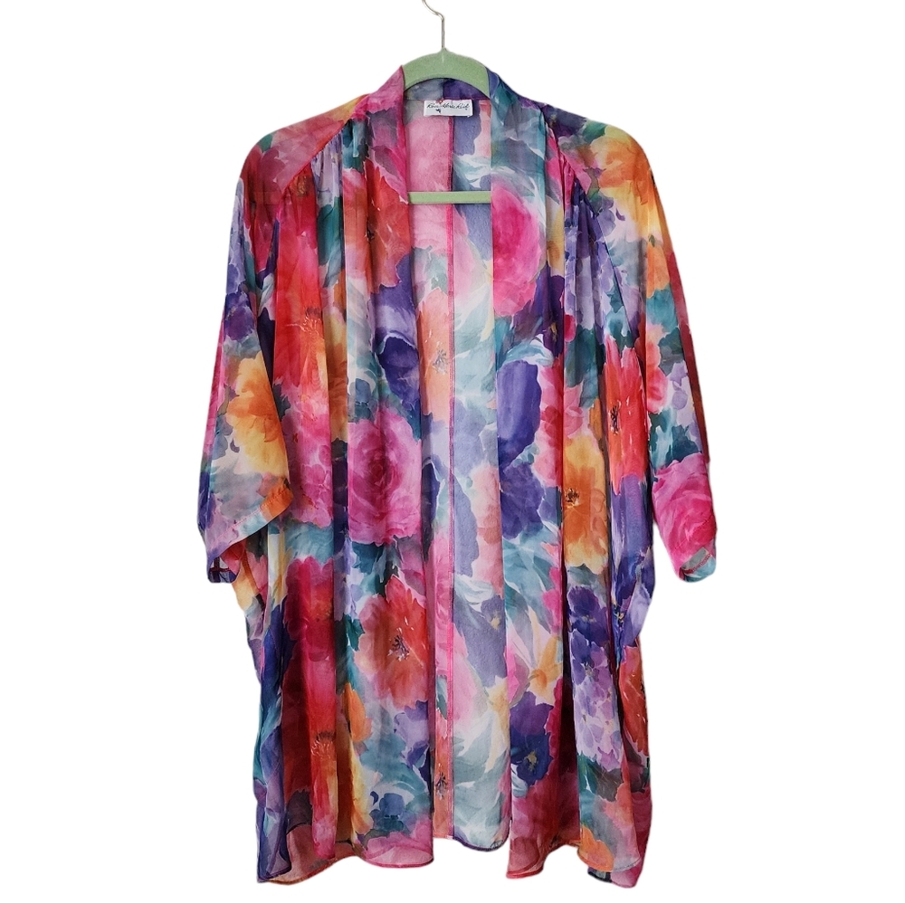 ROSE MARIE REID x VINTAGE sheer watercolor‎ floral lingerie robe